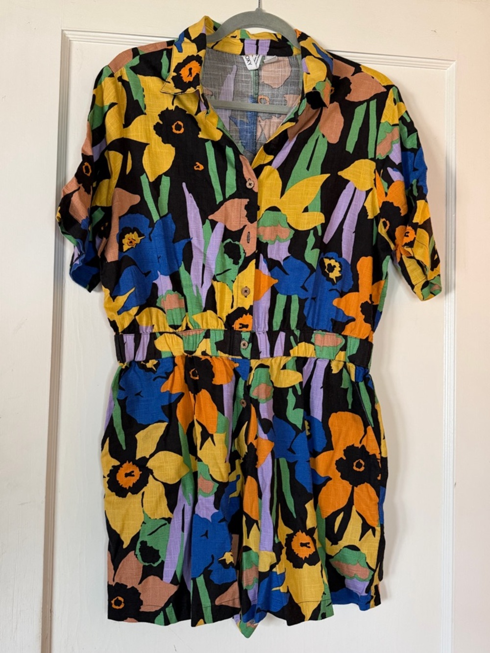 Roxy Floral Linen Romper Summer Beach Surf Colorful Casual Vacation Cruise